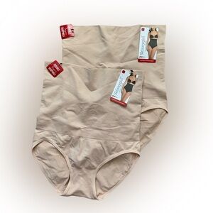 Skinnygirl Hi Waist Briefs Beige  Shaping Smoothing Tummy Toner 2 Pair SZ Large